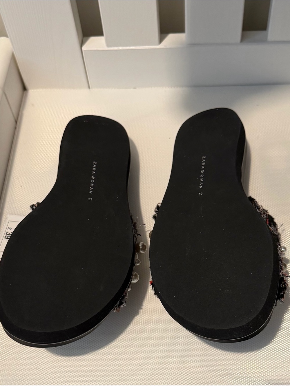 Zara Black Tweed Pearl Slide Sandals - Picture 5 of 5